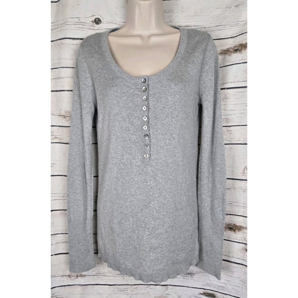 Aeropostale Vintage Knit Henley Top XL Heather Gray Ribbed Sweater Knit Y2K 90s